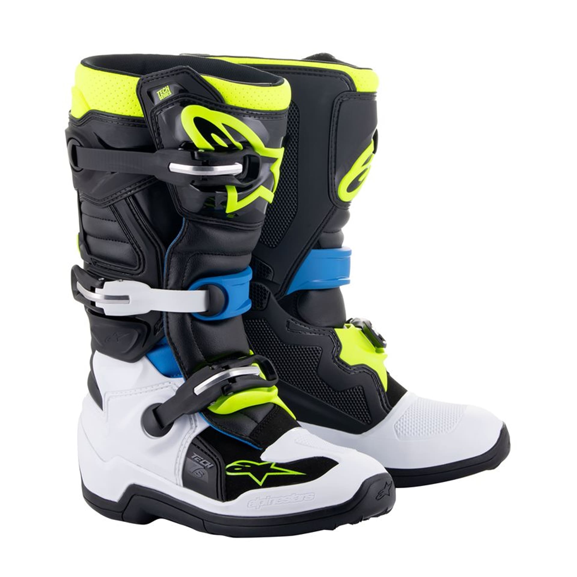1695652792_f0104f82a5c6ce8bdf3e566583365bb2 BOTAS ALPINESTARS TECH 7S YOUTH - PRETO/AZUL/AMARELO FLUO - Image 1